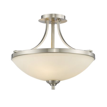 Z-LITE Bordeaux 3 Light Semi Flush Mount, Brushed Nickel & Matte Opal 435SF-BN